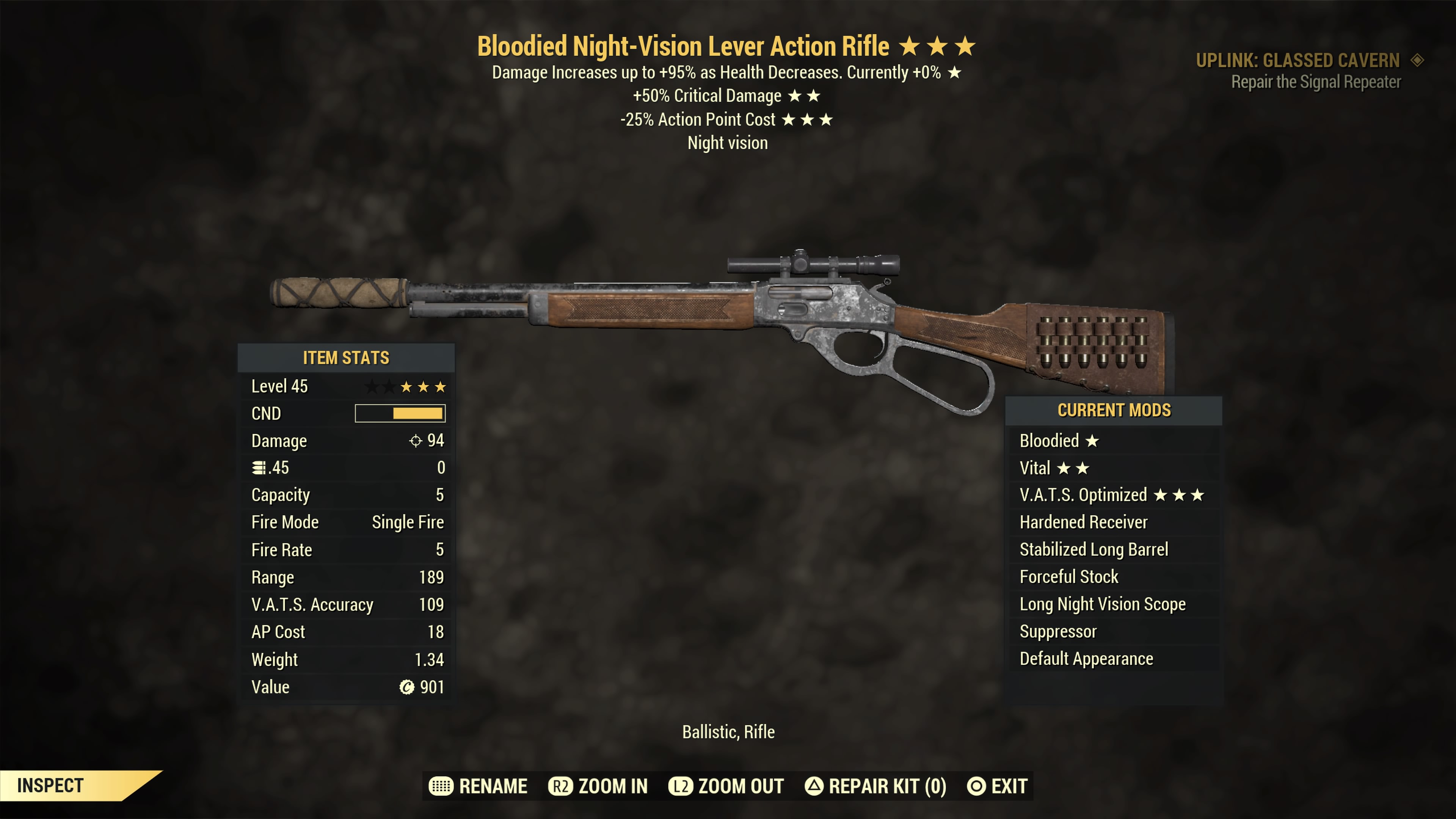 Bloodied【Vital + V.A.T.S. Optimized】Lever Action Rifle